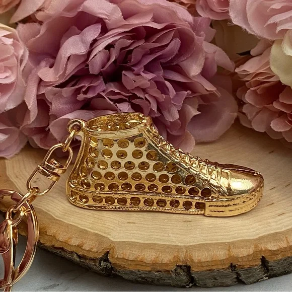 Gold Hightop Sneaker with Silver Crystals Keychain Charm - Picture 11 of 12